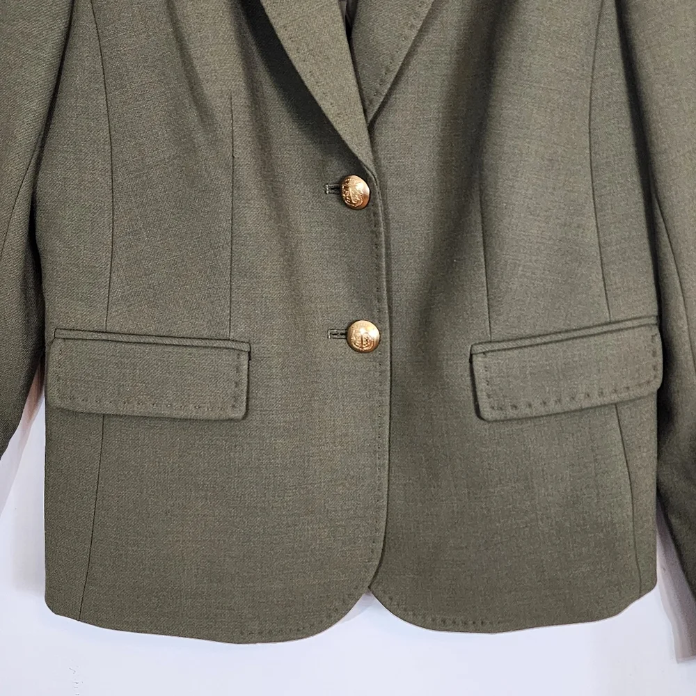 EUC Talbots Olive Green Wool Blend Fitted Stretch Blazer Gold Button Size 4 - Picture 4 of 11